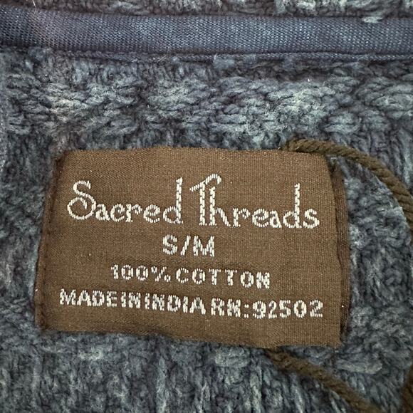 SACRED THREADS Open Cardigan Jacket Womens Size Small Blue Tassel Trim Boho - Picture 8 of 9